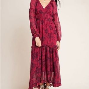 Anthropologie Red Long Sleeve Dress